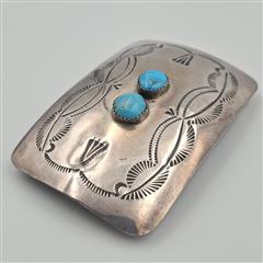 Vintage Sterling Silver Rectangular Concho Stamped Turquoise 1.5